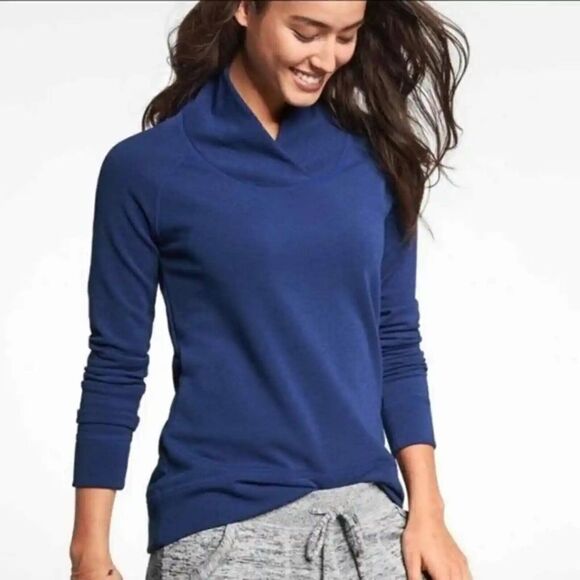 Athleta Fleece Lined Shawl Neck SoftTech Pullover Size SMALL BLUE - Picture 1 of 6
